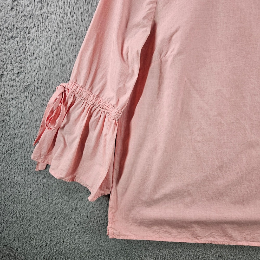 J.Crew Womens Pink Cotton Ruffle Tie Sleeve Blouse Top Medium Keyhole Back - Picture 2 of 10